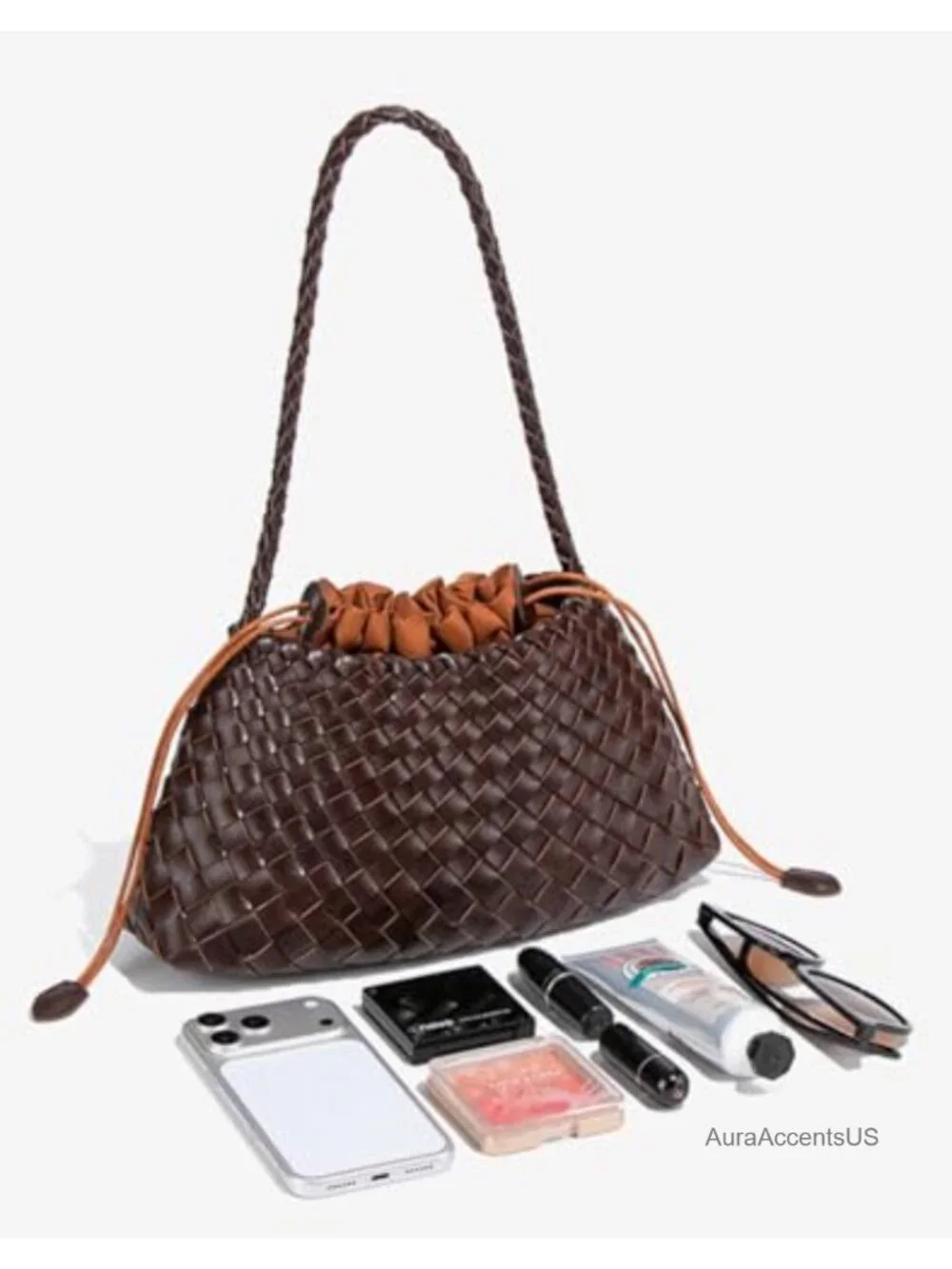Woven Hobo Bag Faux Leather Suede Slouchy Shoulder Purse Tote Handbag